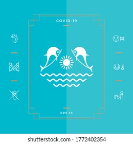 Dolphins with sun & sea - Logo. Graphic elements for your design