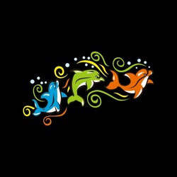 Dolphins Swim Three Color Illustration Design