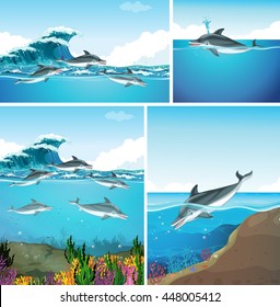 Dolphins swimming in the ocean illustration