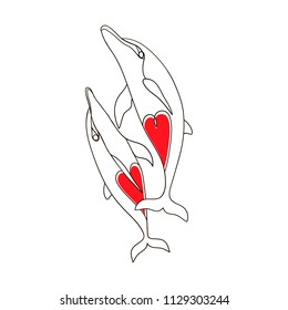 Dolphins vector icon. Two dolphins in love