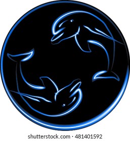Dolphins, vector illustration, logo, black background, a graphic image