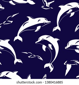 dolphins white animals seamless vector pattern .Concept for print, textile, wallpapers, web design