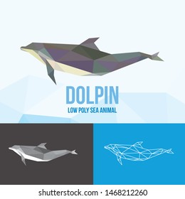 DOLPIN SEA ANIMALS LOW POLY LOGO ICON SYMBOL SET. TRIANGLE GEOMETRIC POLYGON