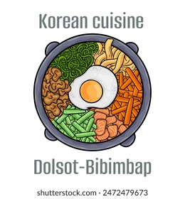 Dolsot-Bibimbap. Typical ingredients in Bibimbap are rice, sauteed vegetables, a fried egg, red chili paste and soybean paste. Korean Cuisine.