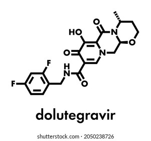 Dolutegravir HIV drug molecule. Integrase inhibitor antiviral class. Skeletal formula.