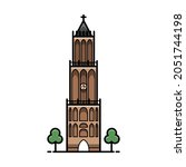 Dom tower of Utrecht, domtoren cathedral vector icon isolated on white background