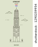 Dom Tower in Utrecht, Netherlands. Landmark icon in linear style