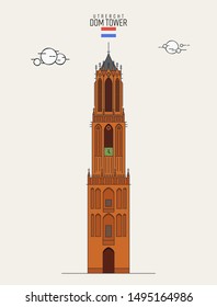 Dom Tower in Utrecht, Netherlands. Landmark icon in vector style