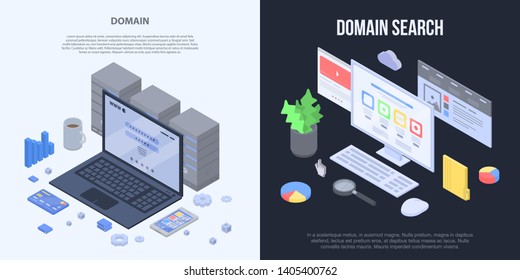 Domain banner set. Isometric set of domain vector banner for web design