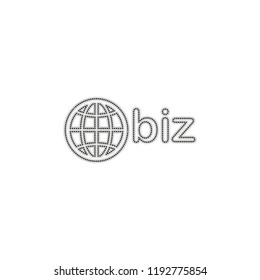 domain for business, globe and biz. Dotted outline silhouette with shadow on white background