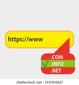 Domain checker website process demo. Analytics design research business illustration icon vector. Online technology network. Site information flat concept hosting. www button speech shape internet.