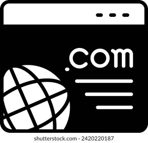 The domain com concept, dot-com or web site address vector icon design, Web design and Development symbol, user interface or graphic sign, website engineering stock illustration