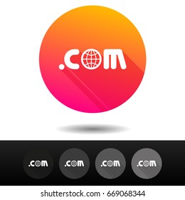 Domain COM sign buttons. 5 Icons Vector top-level internet domain symbols.