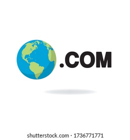 
Domain COM sign icon. Top-level internet domain symbol with globe. planet earth icon with .com domain