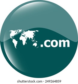 Domain COM sign icon. Top-level internet domain symbol with world map