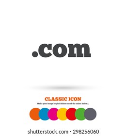 Domain COM sign icon. Top-level internet domain symbol. Classic flat icon. Colored circles. Vector