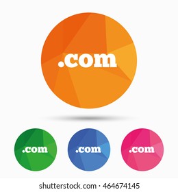 Domain COM sign icon. Top-level internet domain symbol. Triangular low poly button with flat icon. Vector