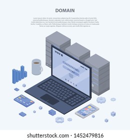 Domain concept banner. Isometric illustration of domain vector concept banner for web design