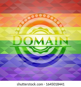 Domain emblem on mosaic background with the colors of the LGBT flag