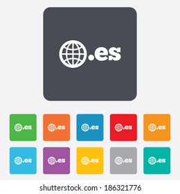 Domain ES sign icon. Top-level internet domain symbol with globe. Rounded squares 11 buttons. Vector
