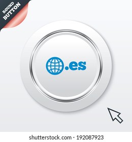 Domain ES sign icon. Top-level internet domain symbol with globe. White button with metallic line. Modern UI website button with mouse cursor pointer. Vector