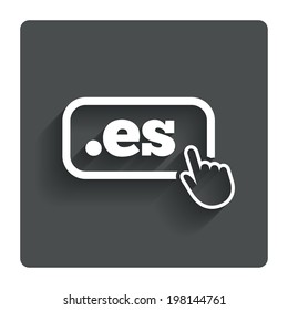 Domain ES sign icon. Top-level internet domain symbol with hand pointer. Gray flat button with shadow. Modern UI website navigation. Vector