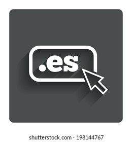 Domain ES sign icon. Top-level internet domain symbol with cursor pointer. Gray flat button with shadow. Modern UI website navigation. Vector