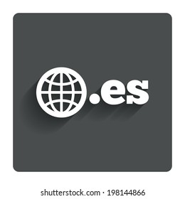 Domain ES sign icon. Top-level internet domain symbol with globe. Gray flat button with shadow. Modern UI website navigation. Vector