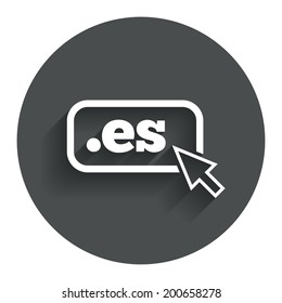 Domain ES sign icon. Top-level internet domain symbol with cursor pointer. Circle flat button with shadow. Modern UI website navigation. Vector