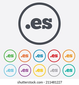 Domain ES sign icon. Top-level internet domain symbol. Round circle buttons with frame. Vector