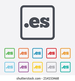 Domain ES sign icon. Top-level internet domain symbol. Round squares buttons with frame. Vector