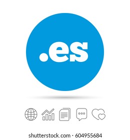 Domain ES sign icon. Top-level internet domain symbol. Copy files, chat speech bubble and chart web icons. Vector