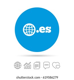 Domain ES sign icon. Top-level internet domain symbol with globe. Copy files, chat speech bubble and chart web icons. Vector
