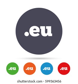 Domain EU sign icon. Top-level internet domain symbol. Round colourful buttons with flat icons. Vector