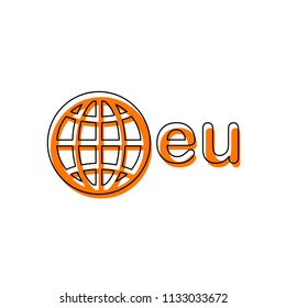 domain, European identity, globe and eu. Isolated icon consisting of black thin contour and orange moved filling on different layers. White background