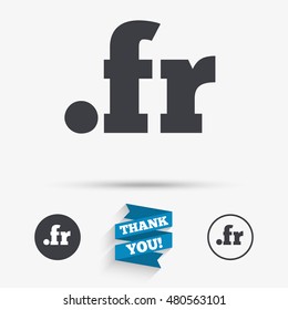 Domain FR sign icon. Top-level internet domain symbol. Flat icons. Buttons with icons. Thank you ribbon. Vector