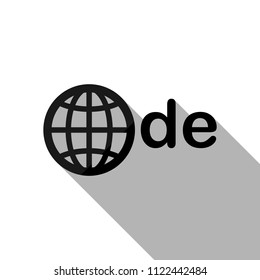 domain of Germany, globe and de. Black object with long shadow on white background