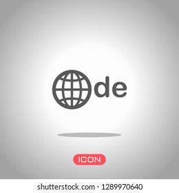 domain of Germany, globe and de. Icon under spotlight. Gray background