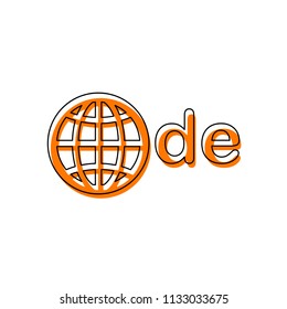 domain of Germany, globe and de. Isolated icon consisting of black thin contour and orange moved filling on different layers. White background