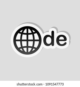 domain of Germany, globe and de. Sticker style with white border and simple shadow on gray background