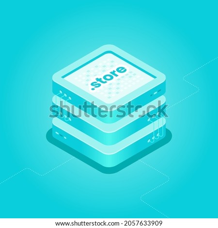 Domain hosting isometric illustration. Dot store category