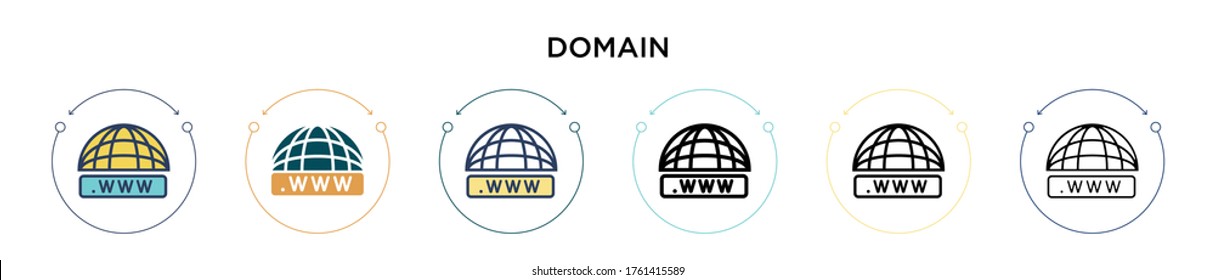 Domain icon in filled, thin line, outline and stroke style. Vector illustration of two colored and black domain vector icons designs can be used for mobile, ui, web