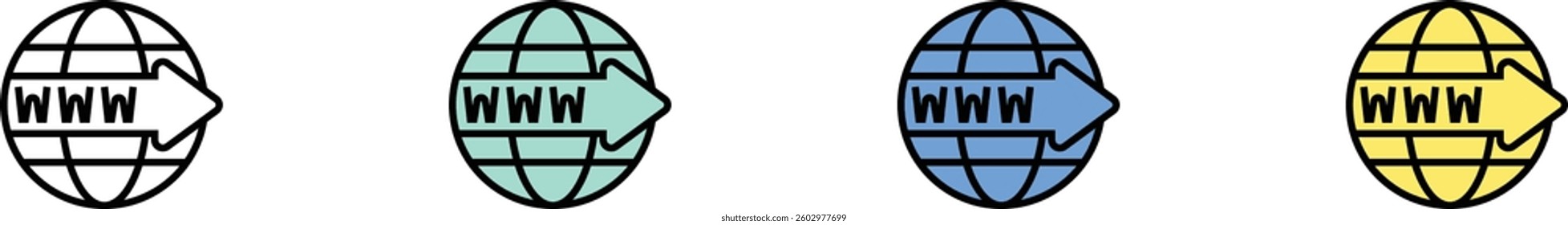 domain icon. Outline, Green, Blue and Yellow Style Design Isolated On White Background
