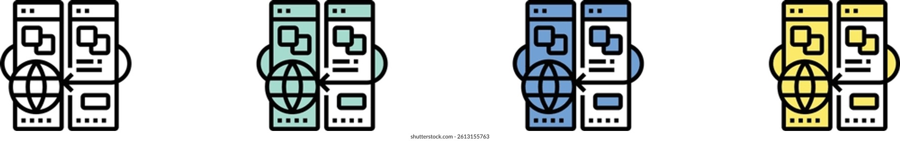 domain icon. Outline, Green, Blue and Yellow Style Design Isolated On White Background