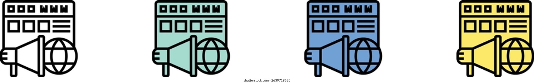 domain icon. Outline, Green, Blue and Yellow Style Design Isolated On White Background