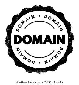 Domain - identification string that defines a realm of administrative autonomy, authority or control within the Internet, text concept stamp