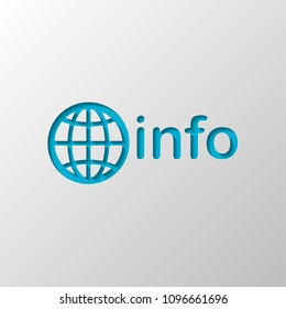 domain for information resources, globe and info. Paper design. Cutted symbol with shadow