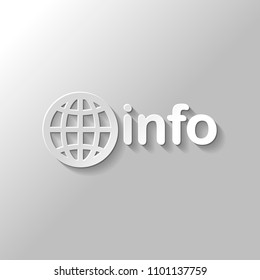 domain for information resources, globe and info. Paper style with shadow on gray background