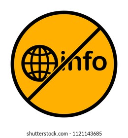 domain for information resources, globe and info. not allowed, black object in warning sign with orange background color