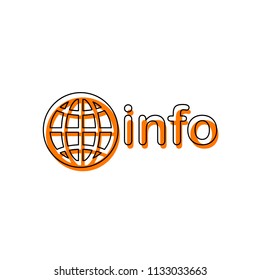 domain for information resources, globe and info. Isolated icon consisting of black thin contour and orange moved filling on different layers. White background